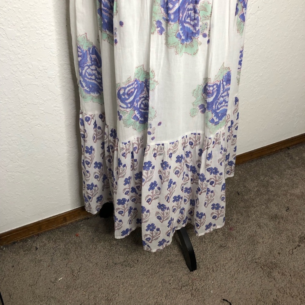 Oliphant Portofino white blue floral button front ruffle trim maxi dress Small - Picture 14 of 16